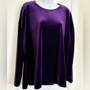 J.Jill Eggplant/Purple Velour Long Sleeve Top.Scoop Neck. Stretchy Fabric,Size L